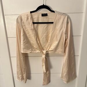 WHITE FOX Woman cream crop satin bohemian 90's shabby chic top Small